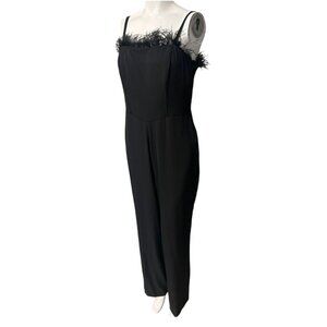 Nicole‎ Miller Black Ostrich Feather Trim Jumpsuit Size 12